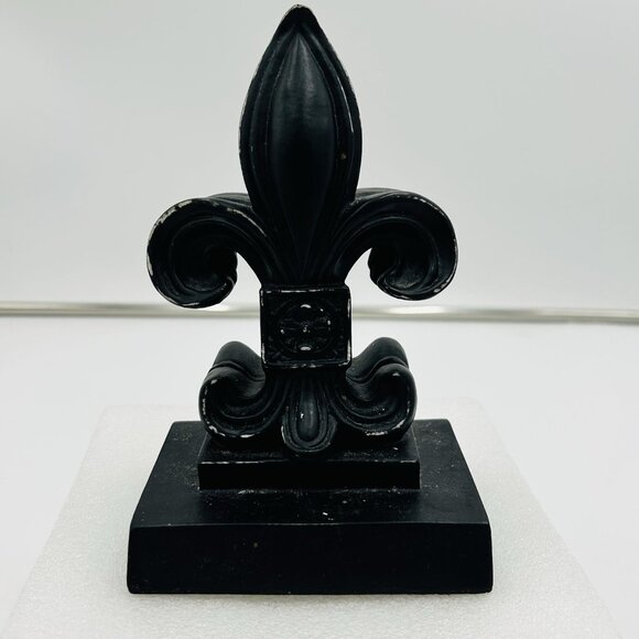 Sicura Italian Designs Fleur De Lis Bookend Wooden Crackled Black One-Piece - Picture 1 of 8